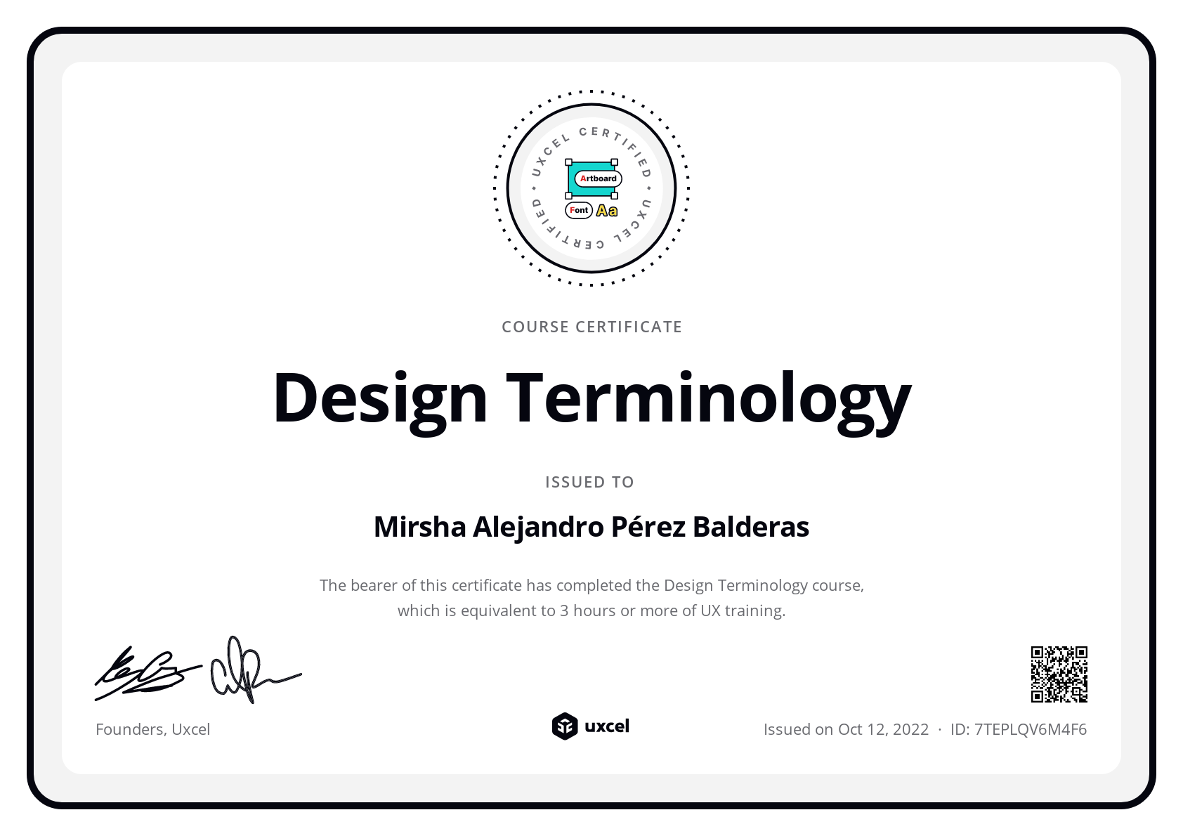 Mirsha Alejandro Pérez Balderas's certificate